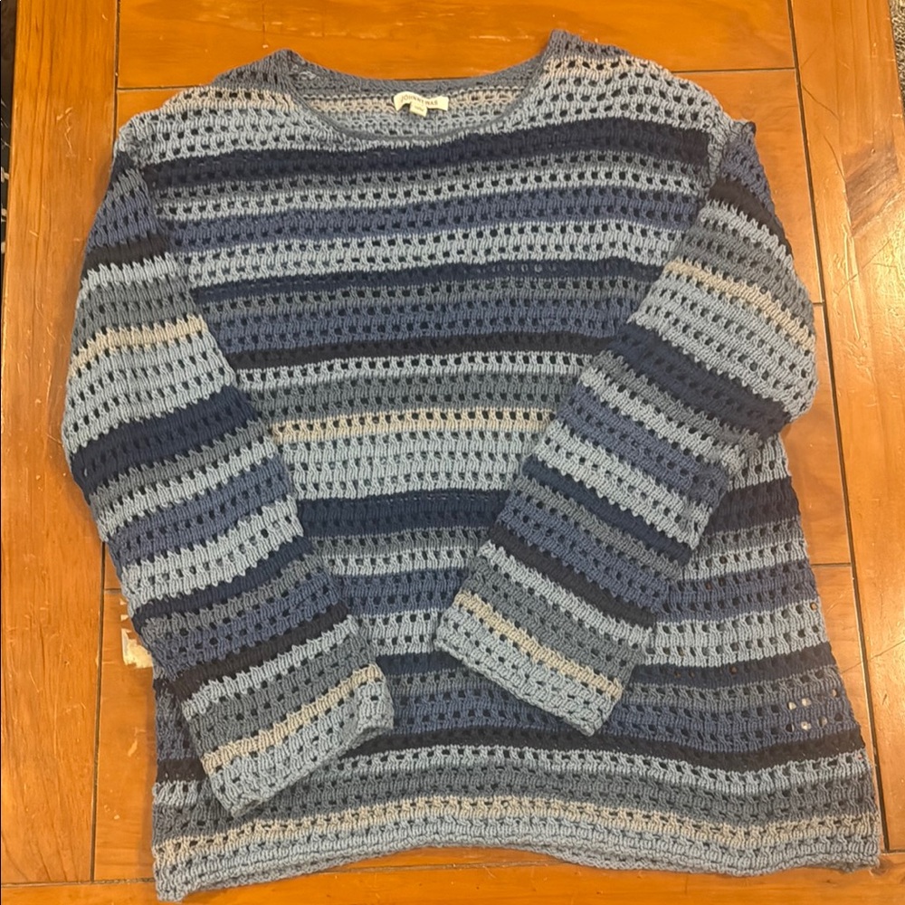 Striped Knit Sweater in Blue and Gray